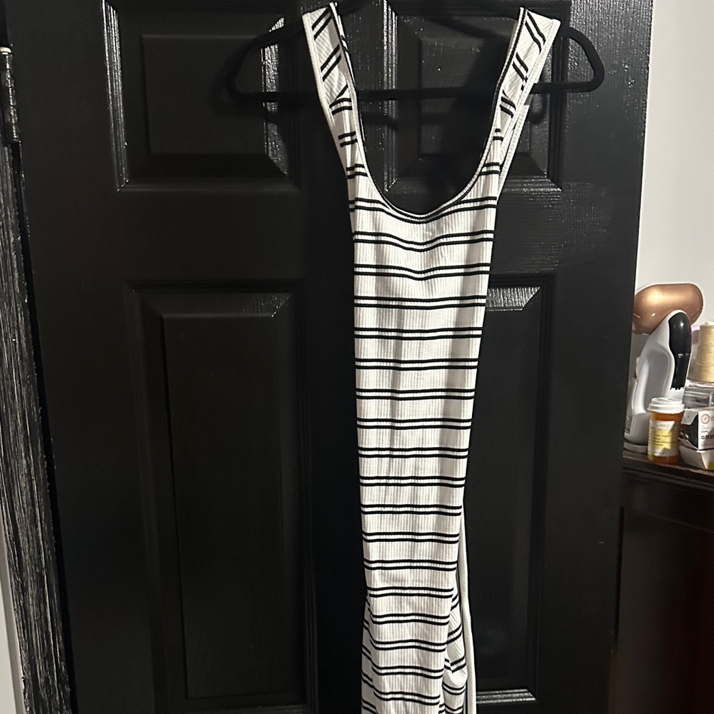 Striped White and Black Tank Midi Dress